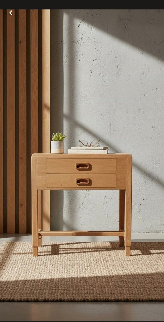 Stijlvol houten nachtkastje met twee lades, Ophalen, Gebruikt, Onbekend, 55 tot 75 cm