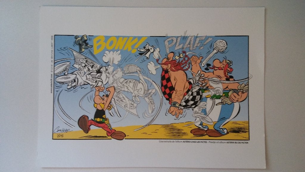 Asterix en Obelix bij de Picten 2013 tekening print uitgave, Ophalen of Verzenden, Asterix en Obelix, Zo goed als nieuw, Overige typen