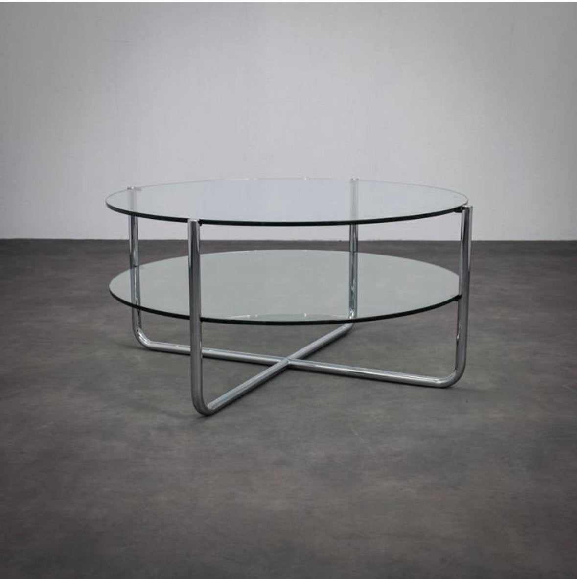 Vintage glazen salontafel van Gispen 427, Ophalen, Gebruikt, Rond, 50 tot 100 cm