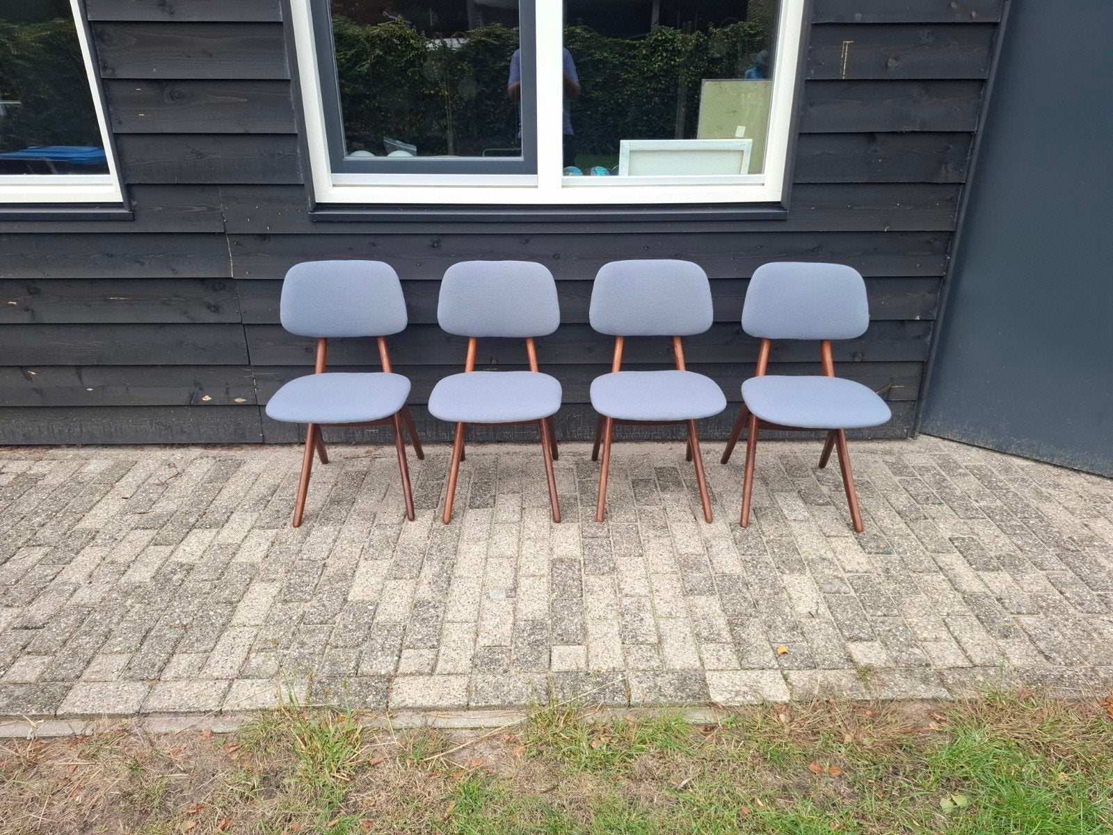 4 vintage van teeffelen scissor chairs, Webe, Bruin, Vintsge dutch design, .