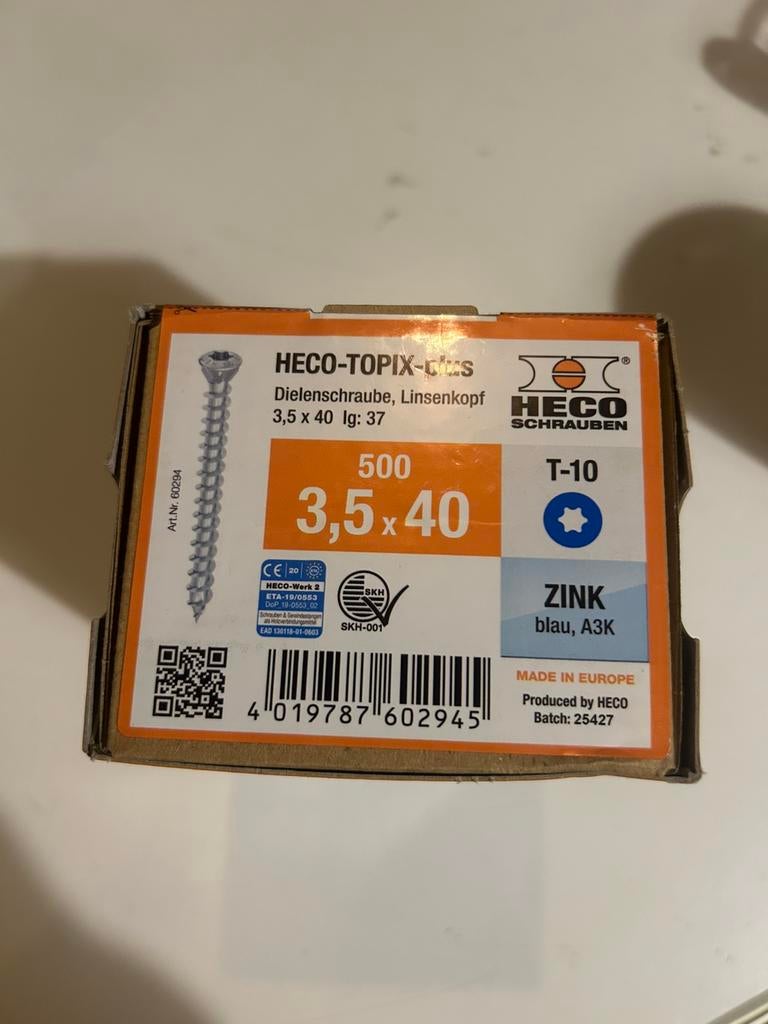 Heco 3,5x40 500stuks glaslatschroeven, Ophalen of Verzenden, Zo goed als nieuw, Minder dan 50 mm, Schroeven
