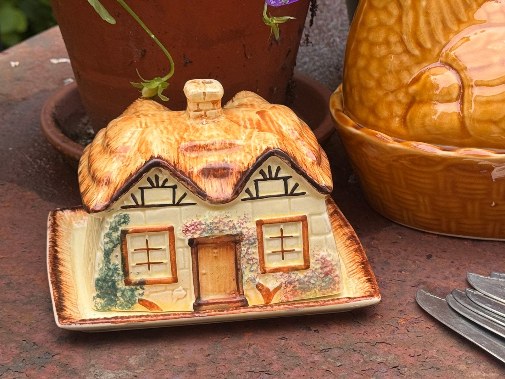 Engelse botervloot / kaasstolp in cottage ware stijl, Ophalen of Verzenden