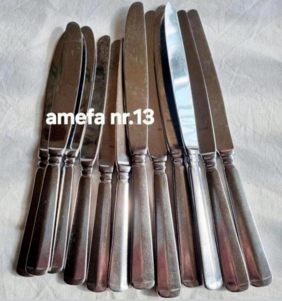 Amefa diner messen bewerkte handvatten, Ophalen of Verzenden, Gebruikt, Rvs of Chroom