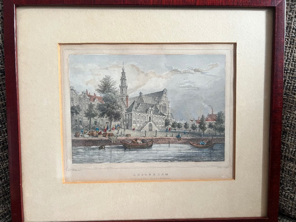 Handgekleurde gravure Westerkerk-Keizersgracht G. Hess 1855, Antiek en Kunst, 1800 - 1899, Stadsgezicht, Ophalen of Verzenden