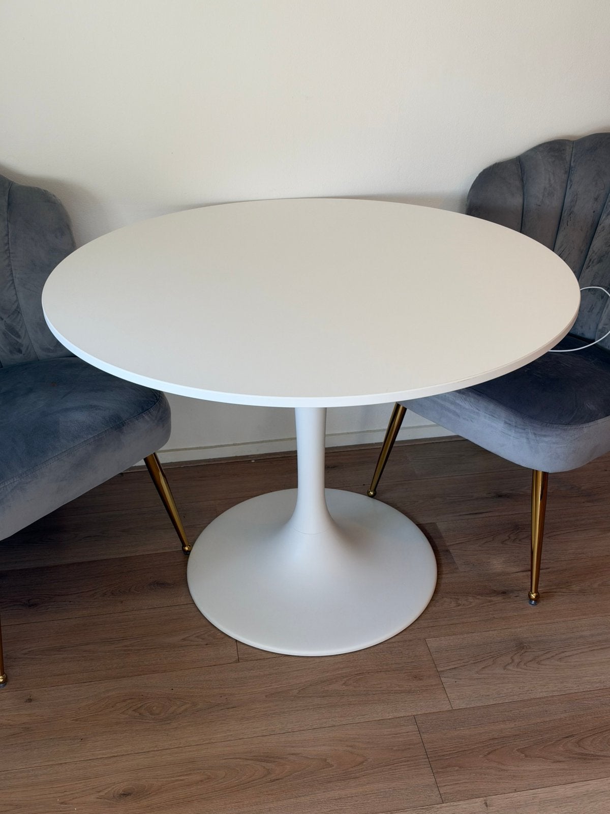 Ronde witte eettafel - DOCKSTA (IKEA), Huis en Inrichting, Ophalen, Kunststof, Gebruikt, 100 tot 150 cm