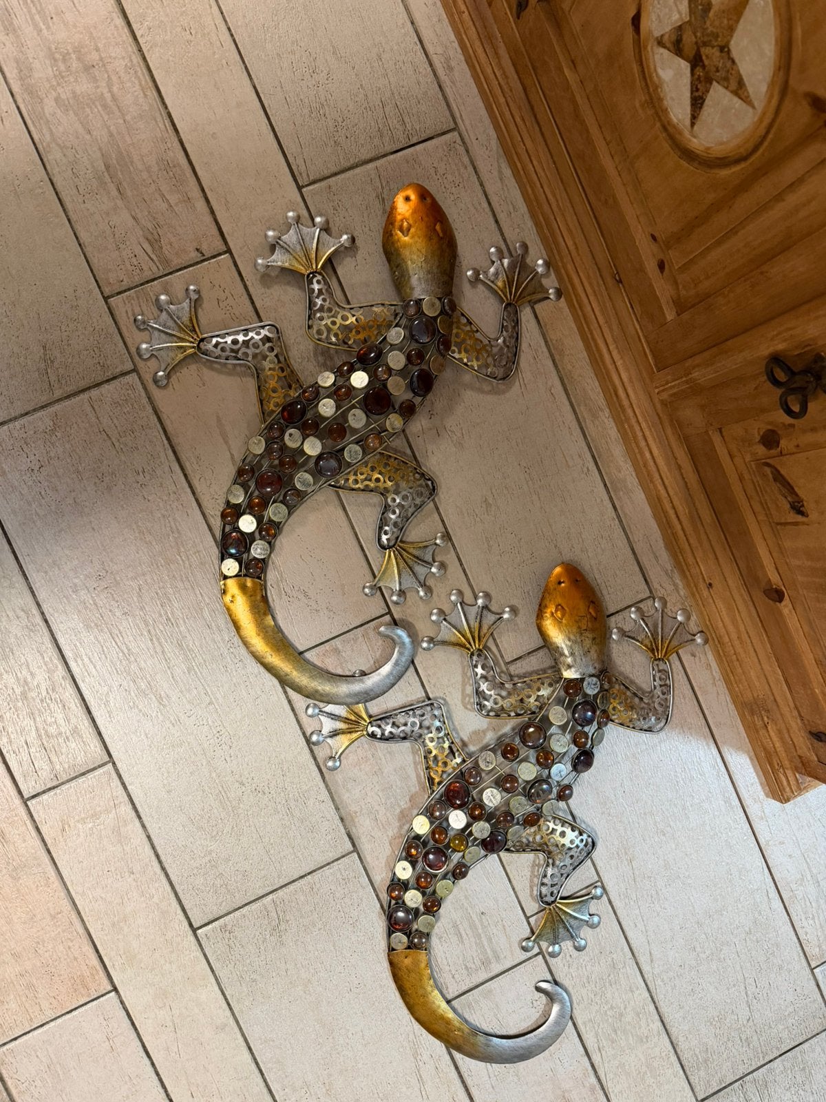Wandhangers metalen gekko’s, Ophalen, Gebruikt, Metaal, Decoratieobject