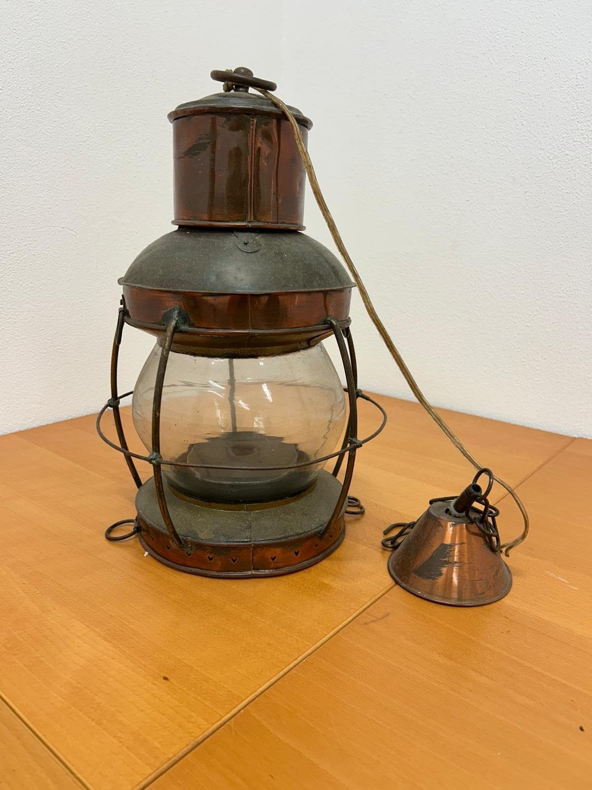 Originele Scheepslamp - Koper en Glas, Ophalen of Verzenden