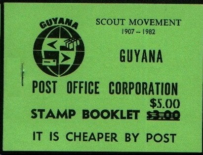 GUYANA 1982 $ 5.00 on $ 3.00 green Postzegelboekje, Ovpt.in, Verzenden, Postfris, Zuid-Amerika