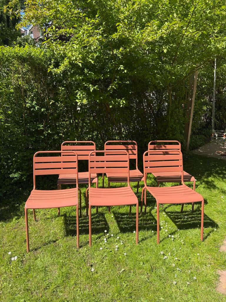 6 terracotta metalen tuinstoelen Maximavida, Ophalen, Gebruikt, Overige kleuren, Metaal