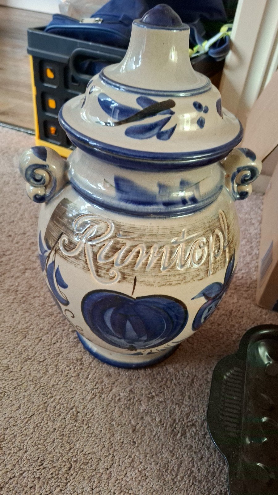 Vintage Rumtopf Keramiek Pot Blauw-Wit Fruitdecor, Ophalen of Verzenden
