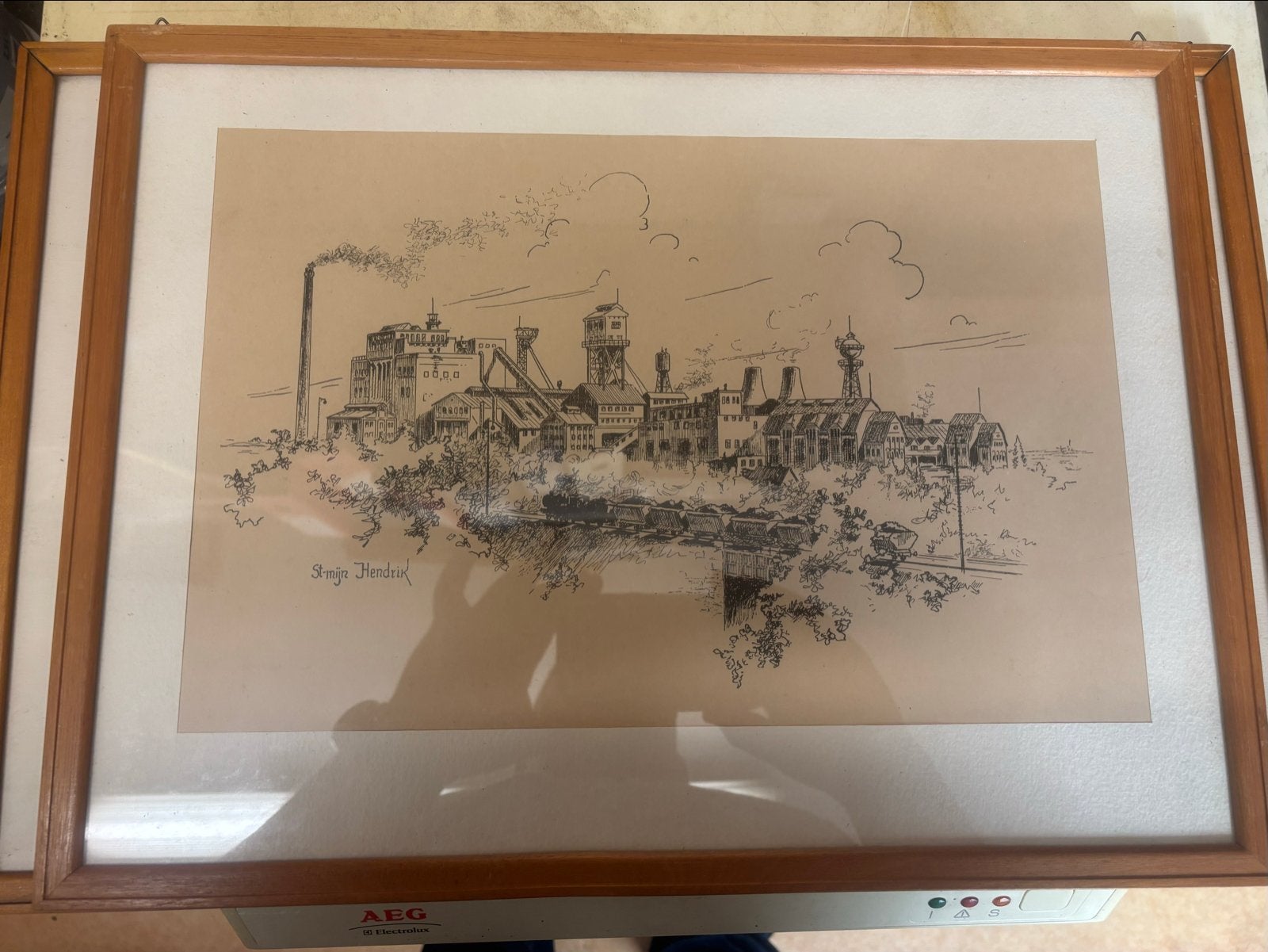 Pentekening Staatsmijn Hendrik ingelijst, Ophalen of Verzenden, Tekening, Pentekening, Ingelijst