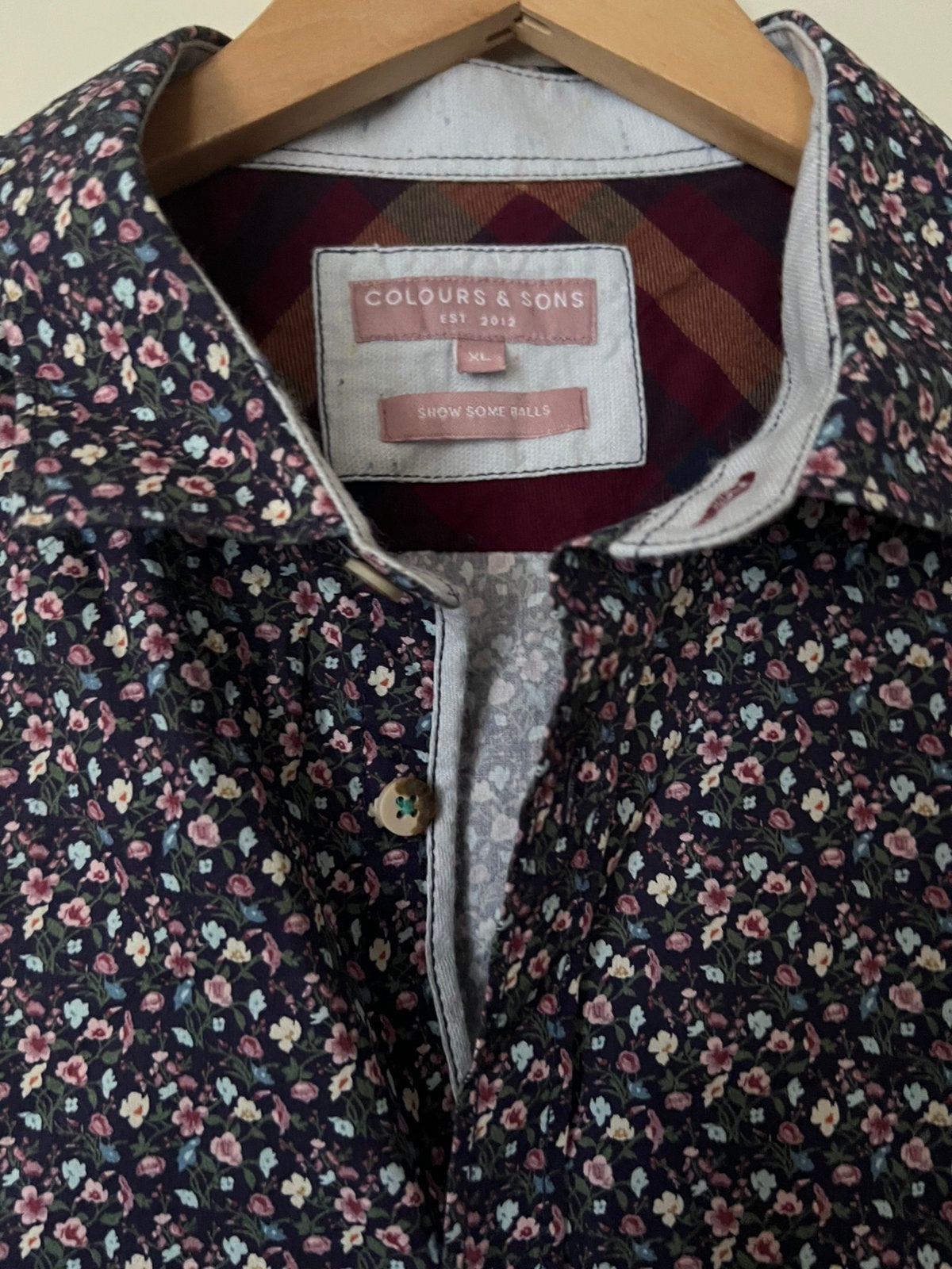 Colours & Sons mooi gebloemd overhemd/ maat xl, Verzenden, Zo goed als nieuw, Paars, Halswijdte 43/44 (XL)