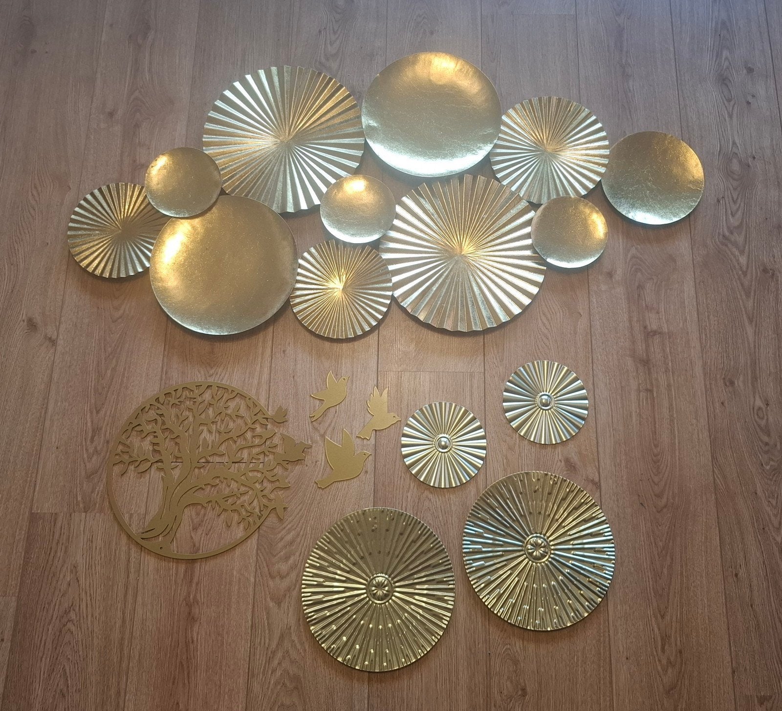 Gouden Wanddecoratie Set: Cirkels, Boom & Vogels, Metaal, Decoratieobject, Ophalen of Verzenden, Modern