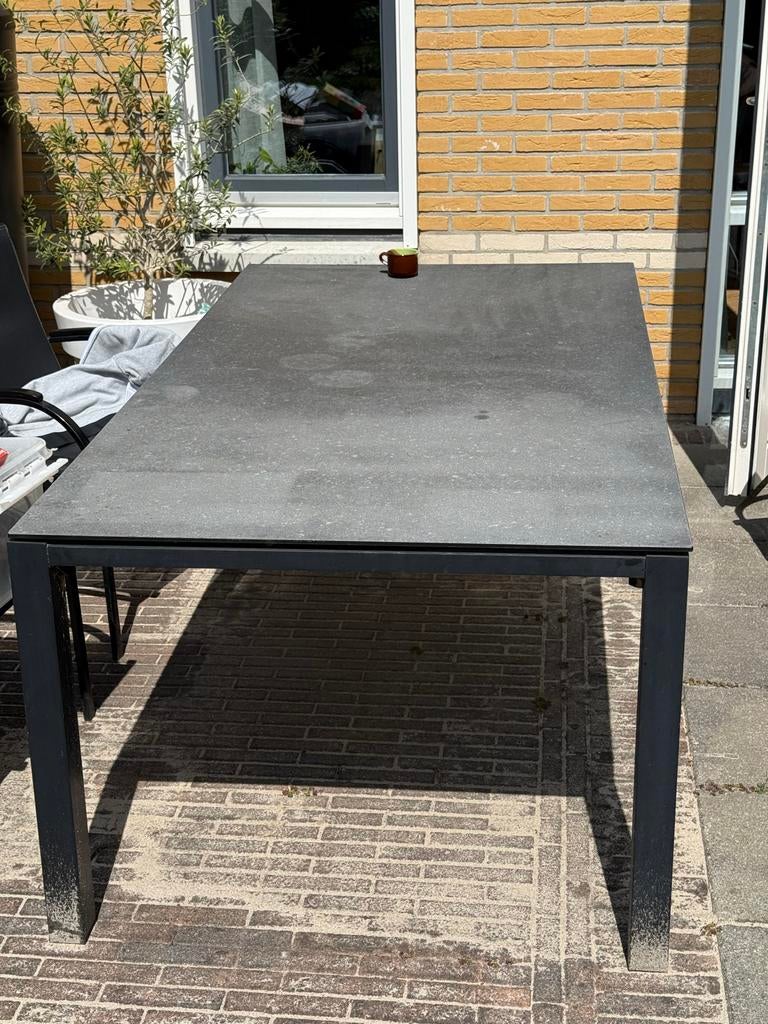 Robuuste tuintafel 1.80x1.00m met donkergrijs blad, Tuin en Terras, Tuintafels, Ophalen, Gebruikt, Rechthoekig, Metaal