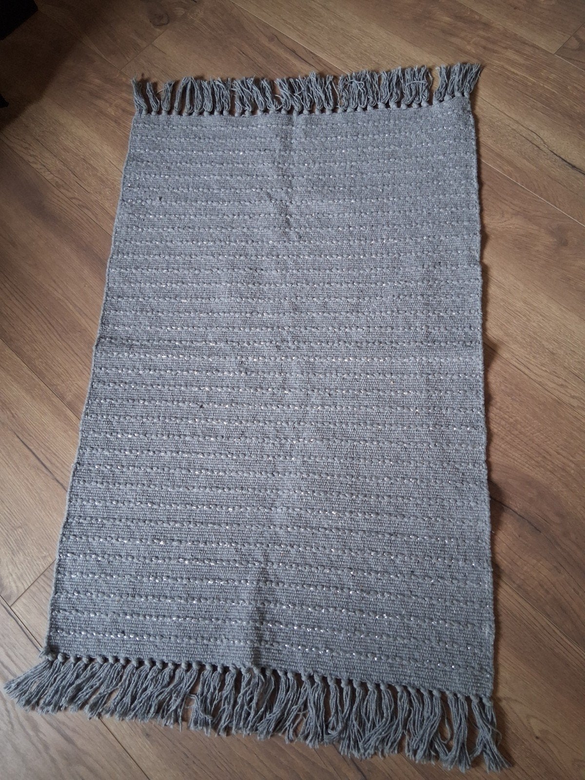 Grijze badmat met franjes, Minder dan 50 cm, Gebruikt, 50 tot 100 cm, Ophalen of Verzenden