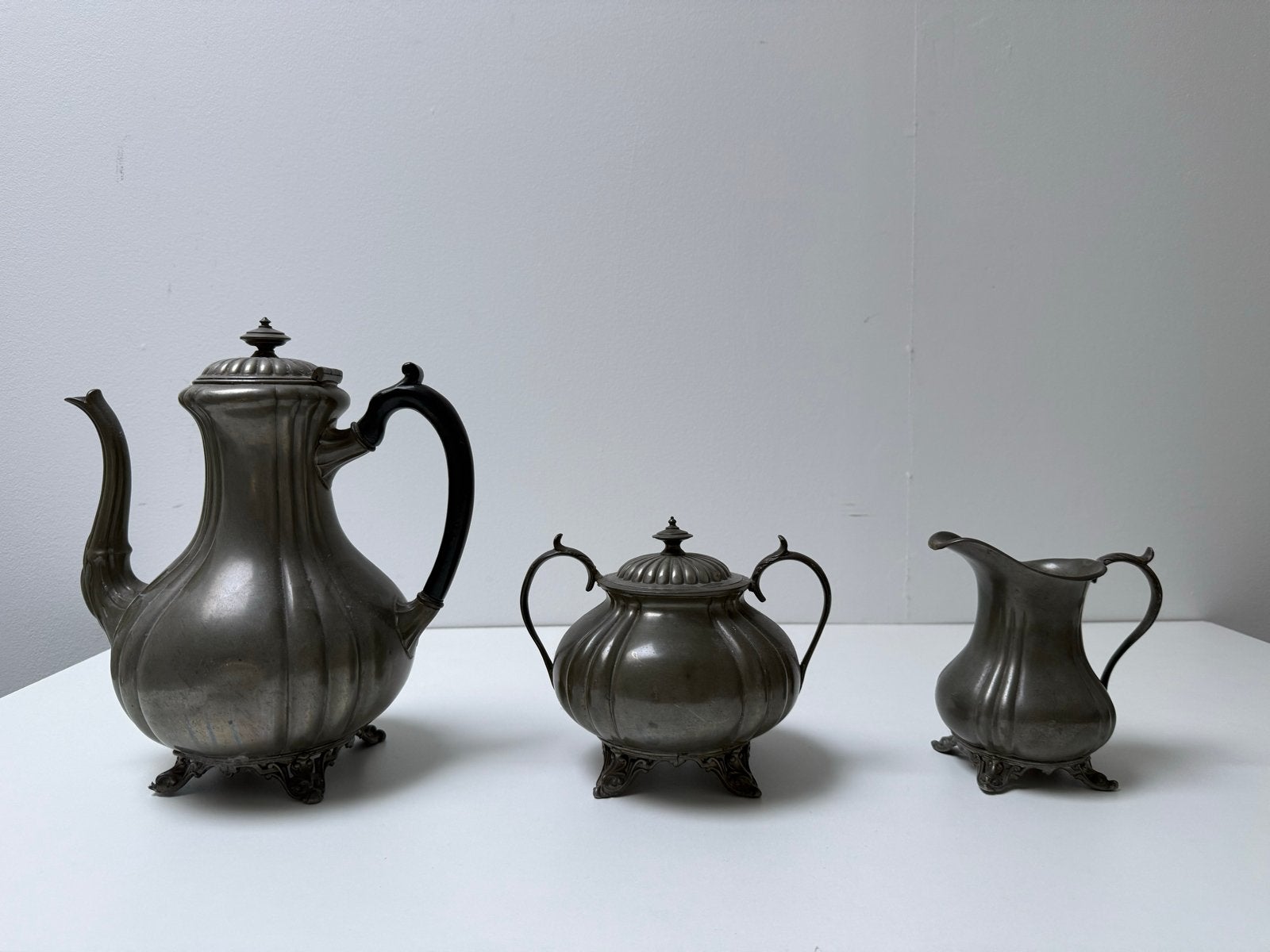 Antiek tinnen koffie- en theeservies, 3-delig Shaw & Fisher, Antiek en Kunst, Antiek | Tin, Ophalen of Verzenden