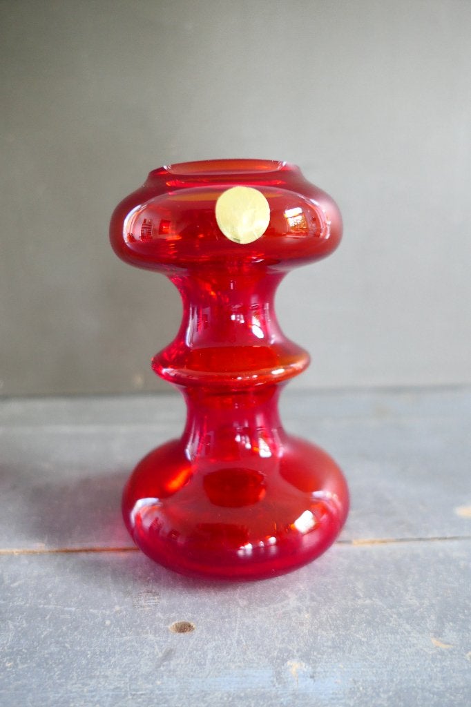 Vintage WMF Cari Zalloni rode glazen vaas / kandelaar, Huis en Inrichting, Verzenden, 15 cm, Kandelaar, Rood
