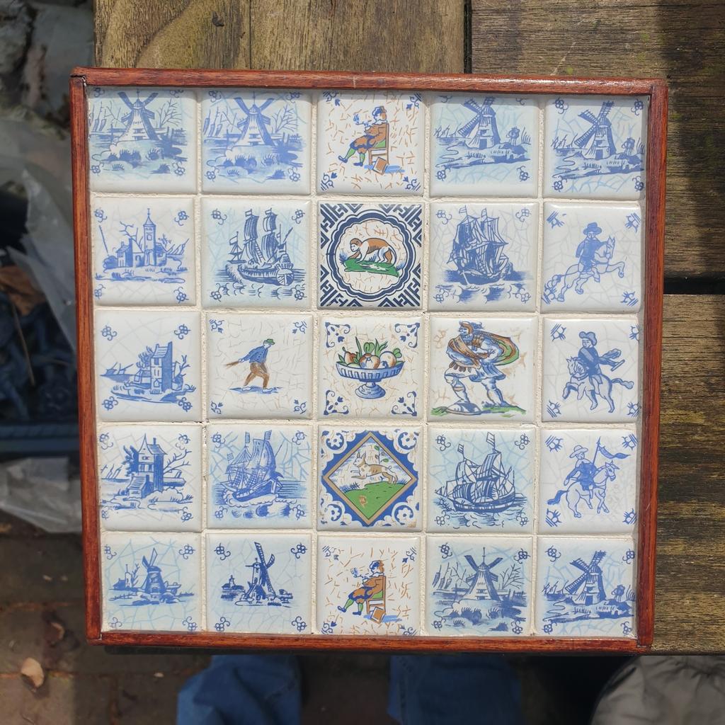 Delfts Blauw Tegeltableau met Houten Lijst, Ophalen of Verzenden