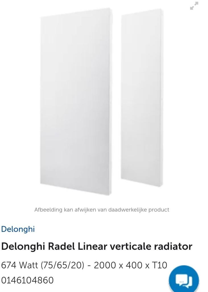 Delonghi Radel Linear verticale radiator 674W, Ophalen, Radiator, Minder dan 60 cm, Zo goed als nieuw
