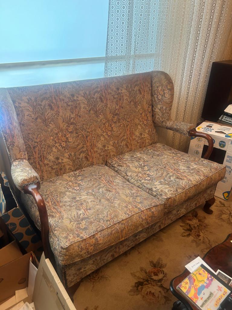 Vintage tweepersoonsbank met bloemenprint, Ophalen, Gebruikt, 150 tot 200 cm, Tweepersoons