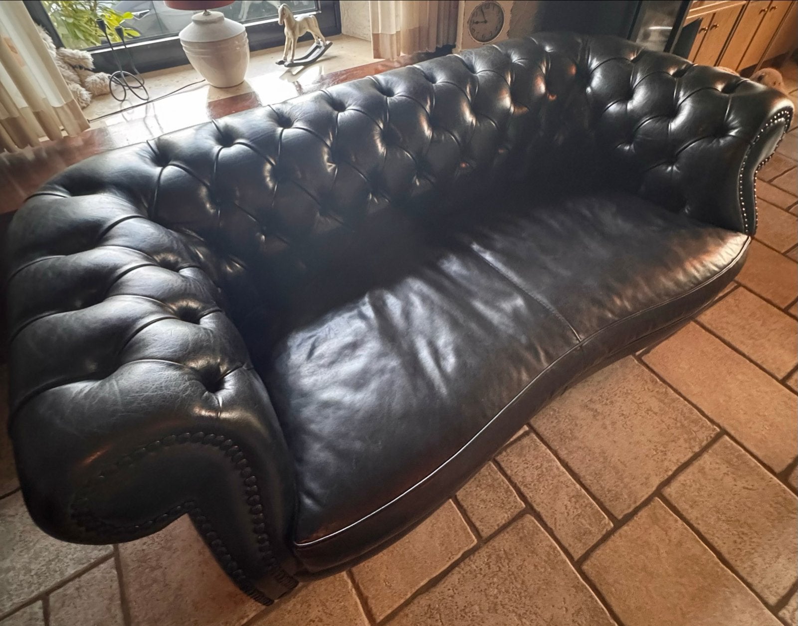 Baxter Diana bank in zwart/bruin leer (200x100x70 cm), Ophalen, Gebruikt, 150 tot 200 cm, Driepersoons