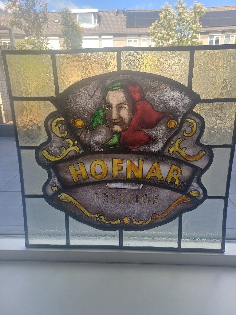 Hofnar oud glas in loodraam, Ophalen, Gebruikt, Reclamebord