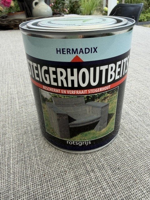 6 blikken hermadix steigerhoutbeits rotsgrijs, Doe-het-zelf en Verbouw, Nieuw, Beits, Ophalen of Verzenden, Grijs