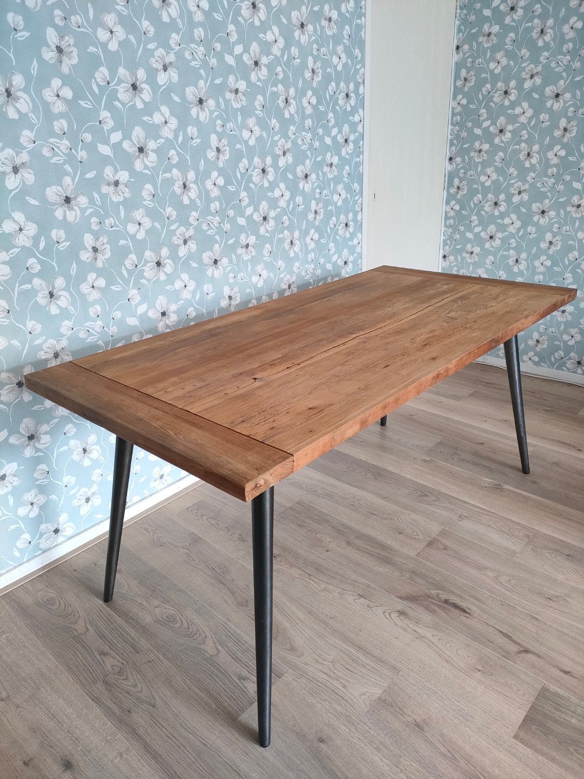 Industriële houten tafel; ZGAN, Ophalen, 200 cm of meer, 50 tot 100 cm, Zo goed als nieuw