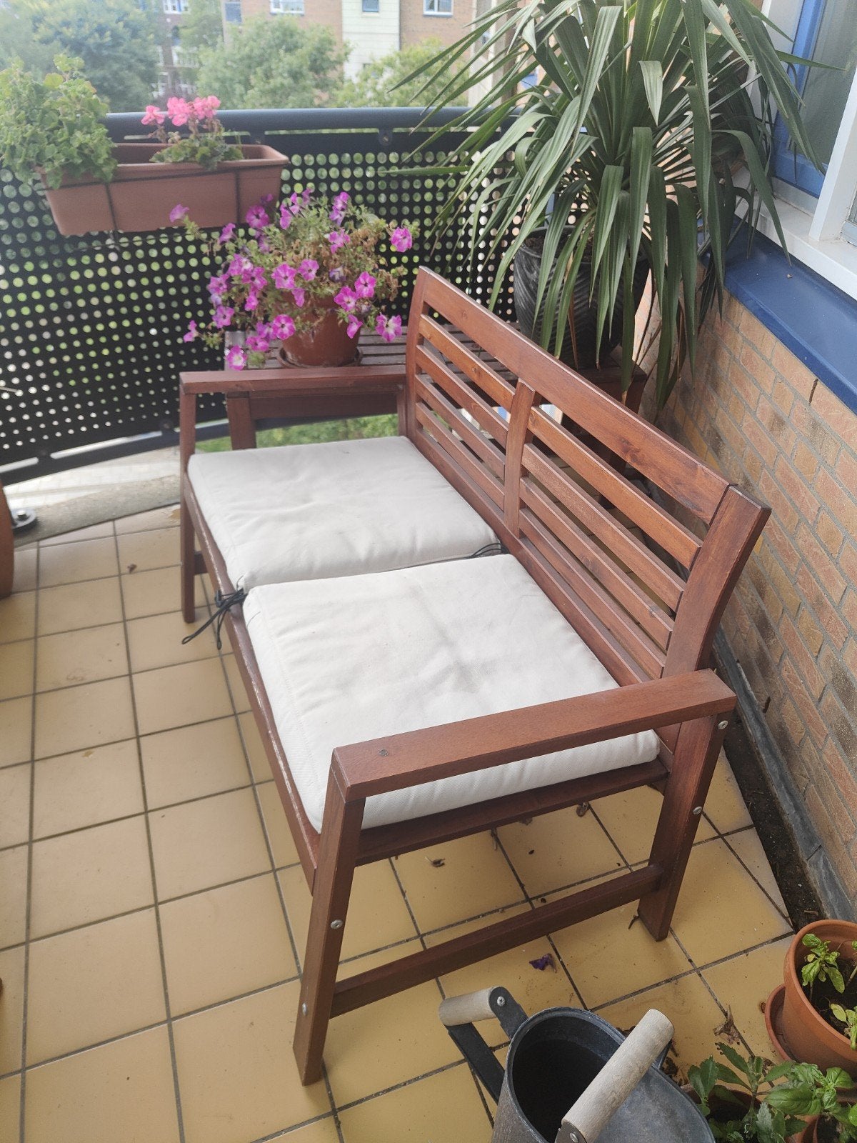 Houten tuinbank met kussens, Ophalen, Gebruikt, Hout