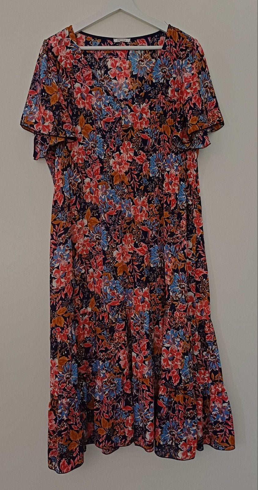 Paprika jurk maat 44 met plissé - rekt mee - Opruiming, Kleding | Dames, Jurken, Meerkleurig, Maat 42/44 (L), Ophalen of Verzenden
