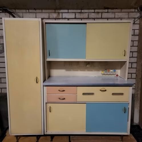 Retro vintage keukenkast jaren 50/60, Huis en Inrichting, Keuken | Keukenelementen, Ophalen, Gebruikt, Blauw, 50 tot 100 cm