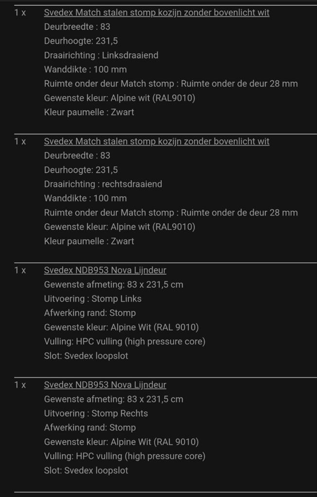 Twee Svedex NDB953 Nova opdek deuren en kozijnen (nieuw), Ophalen, 80 tot 100 cm, 215 cm of meer, Binnendeur
