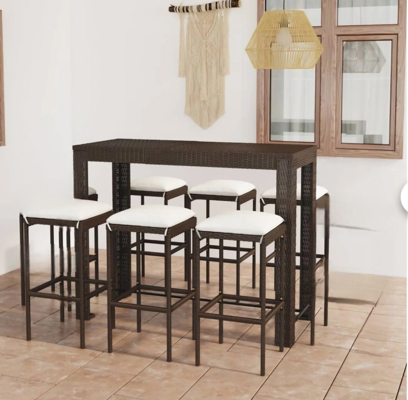 7 delige barset poly rattan bruin voor binnen en buiten, Ophalen, Kunststof, 6 zitplaatsen, Tuinset