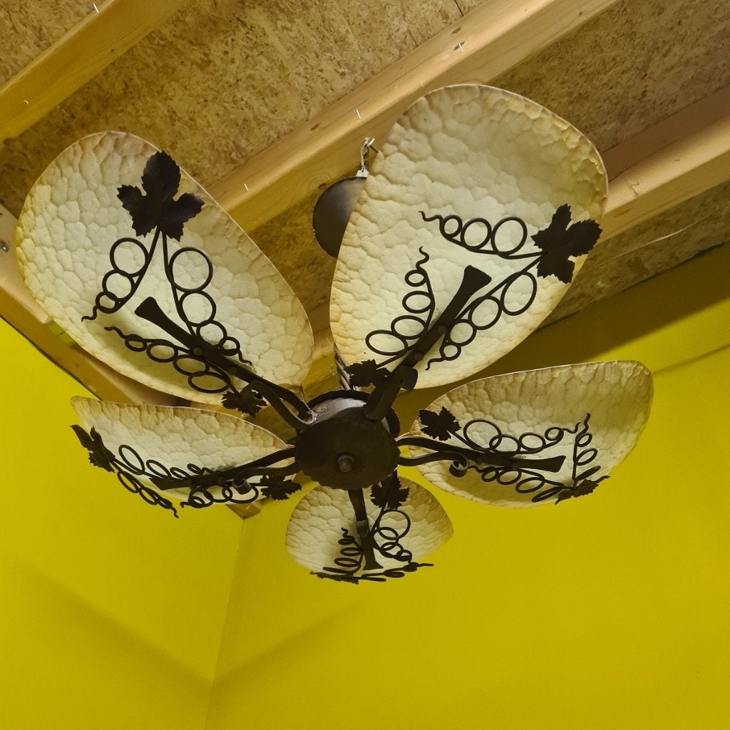Metalen en Glazen Design Hanglamp, jaren 50/60, Ophalen, Gebruikt, Vintage, E27 (groot)