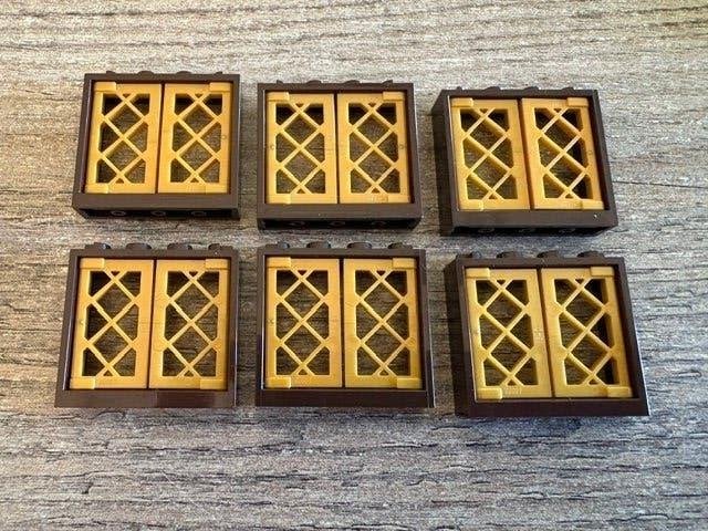 lego ramen donker bruin 1x4x3 met gouden vensters (8), Ophalen of Verzenden, Nieuw, MOC (eigen creatie), Lego