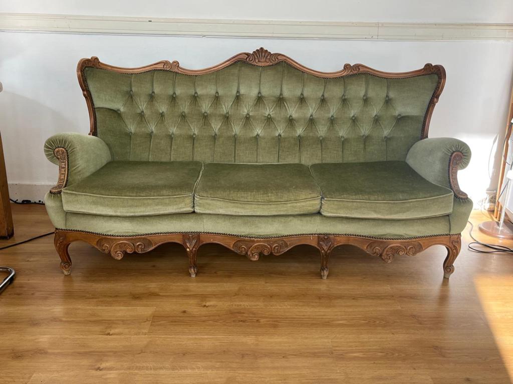 vintage groene bank, Huis en Inrichting, Banken | Sofa's en Chaises Longues, Ophalen, 150 tot 200 cm, Tweepersoons, 75 tot 100 cm