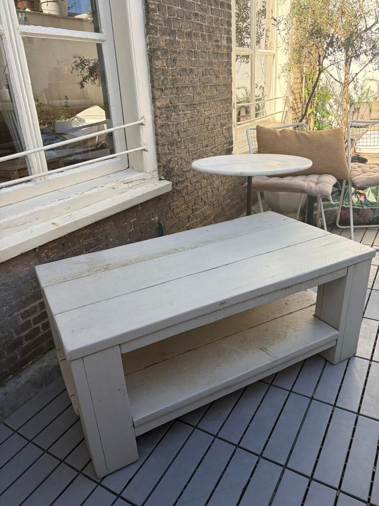 Leuke licht grijze tuin salontafel, Huis en Inrichting, Tafels | Salontafels, Ophalen, Gebruikt, 100 tot 150 cm, 50 tot 100 cm