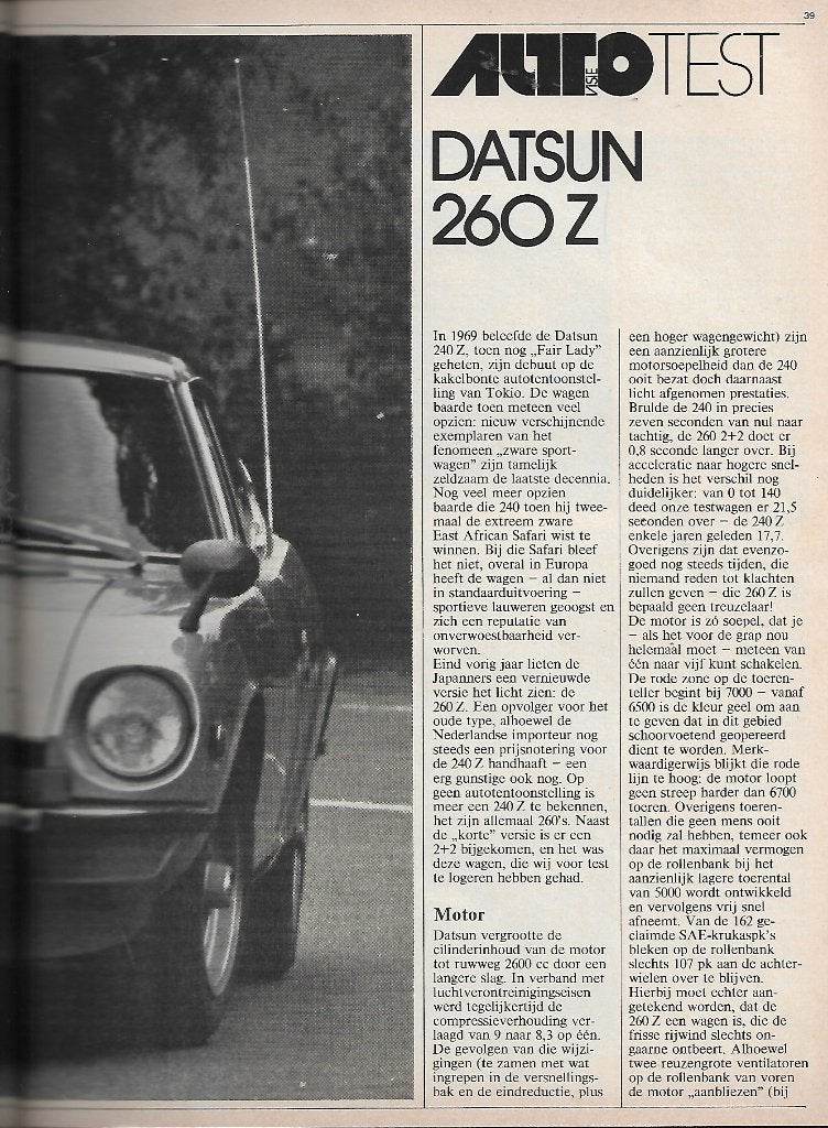 Roadtest DATSUN 260 Z / 260Z, Autovisie, 1974., Gelezen, Ophalen of Verzenden, Overige merken, Autovisie
