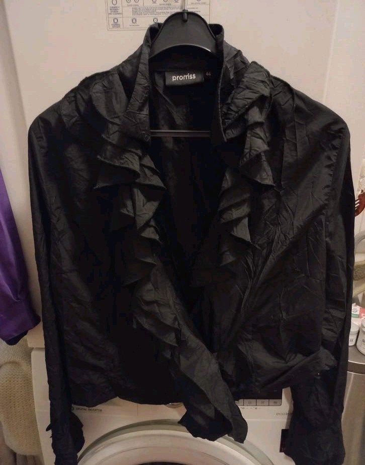 Promiss Retro Blouse Zwart met Rouches Maat 44, Promiss, Zwart, Maat 46/48 (XL) of groter, Ophalen of Verzenden