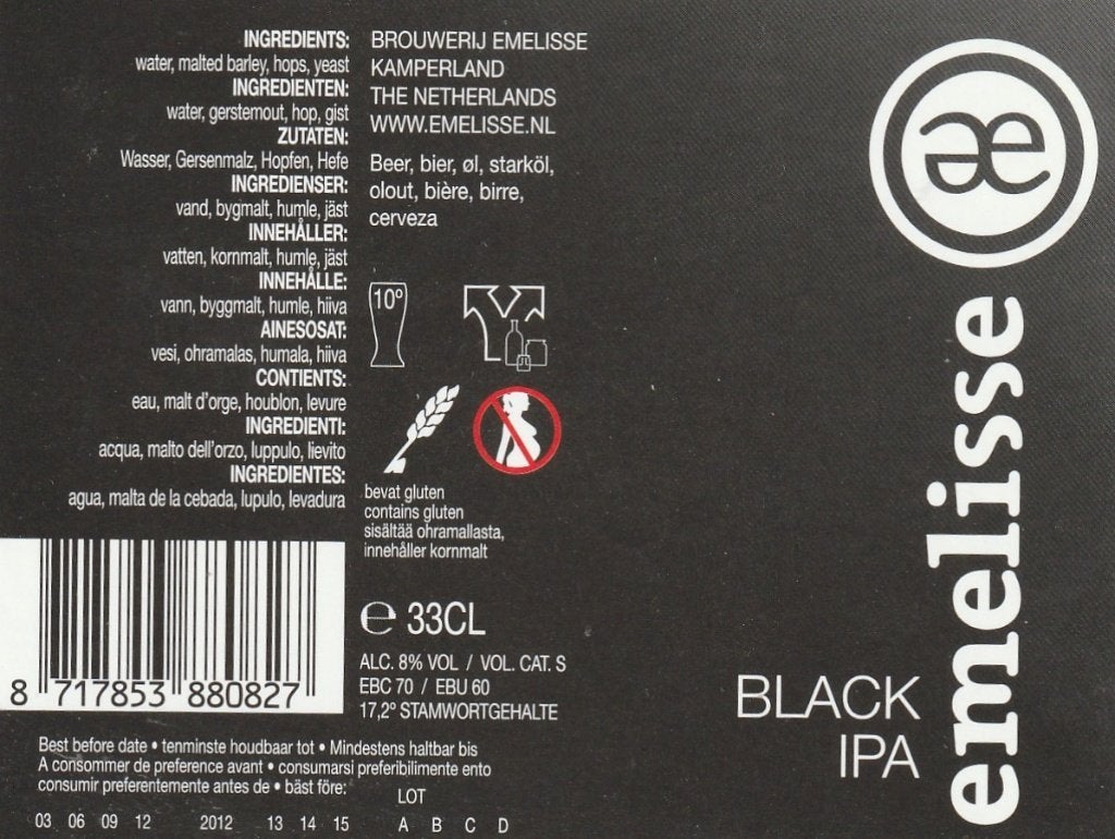 bieretiket Nederland Emelisse Black IPA, Verzamelen, Biermerken, Verzenden, Nieuw, Overige typen, Overige merken