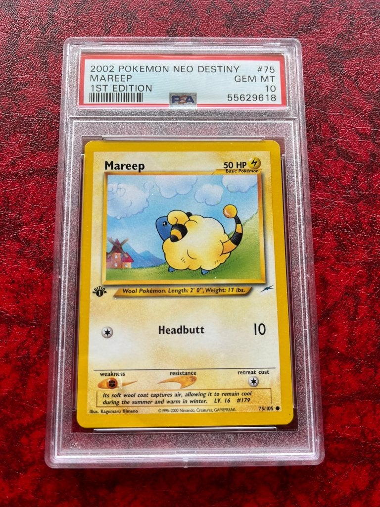 PSA 10 Pokemon 2002 NEO DESTINY Mareep 1st Edition 75, Hobby en Vrije tijd, Verzamelkaartspellen | Pokémon, Ophalen of Verzenden