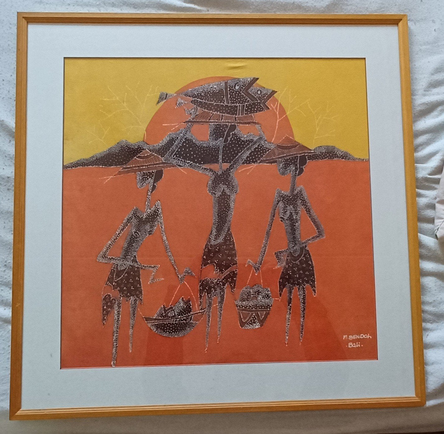 Ingelijst schilderij van Balinese vrouwen - M. Bendol, Ophalen, Schilderij, Papier/karton, Indonesië