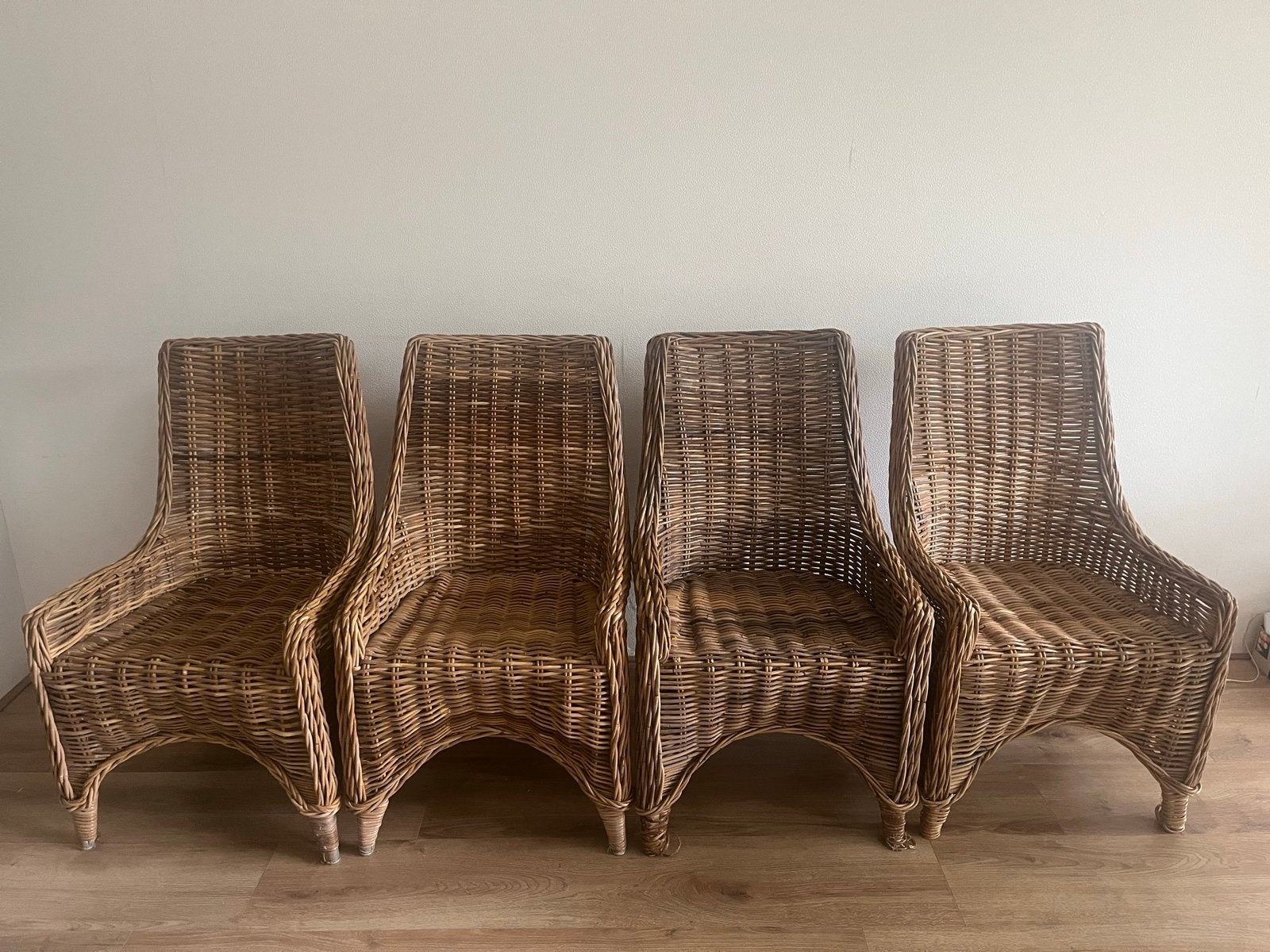 Set of 4 rattan dining chairs, Ophalen, Gebruikt, Bruin, Riet of Rotan
