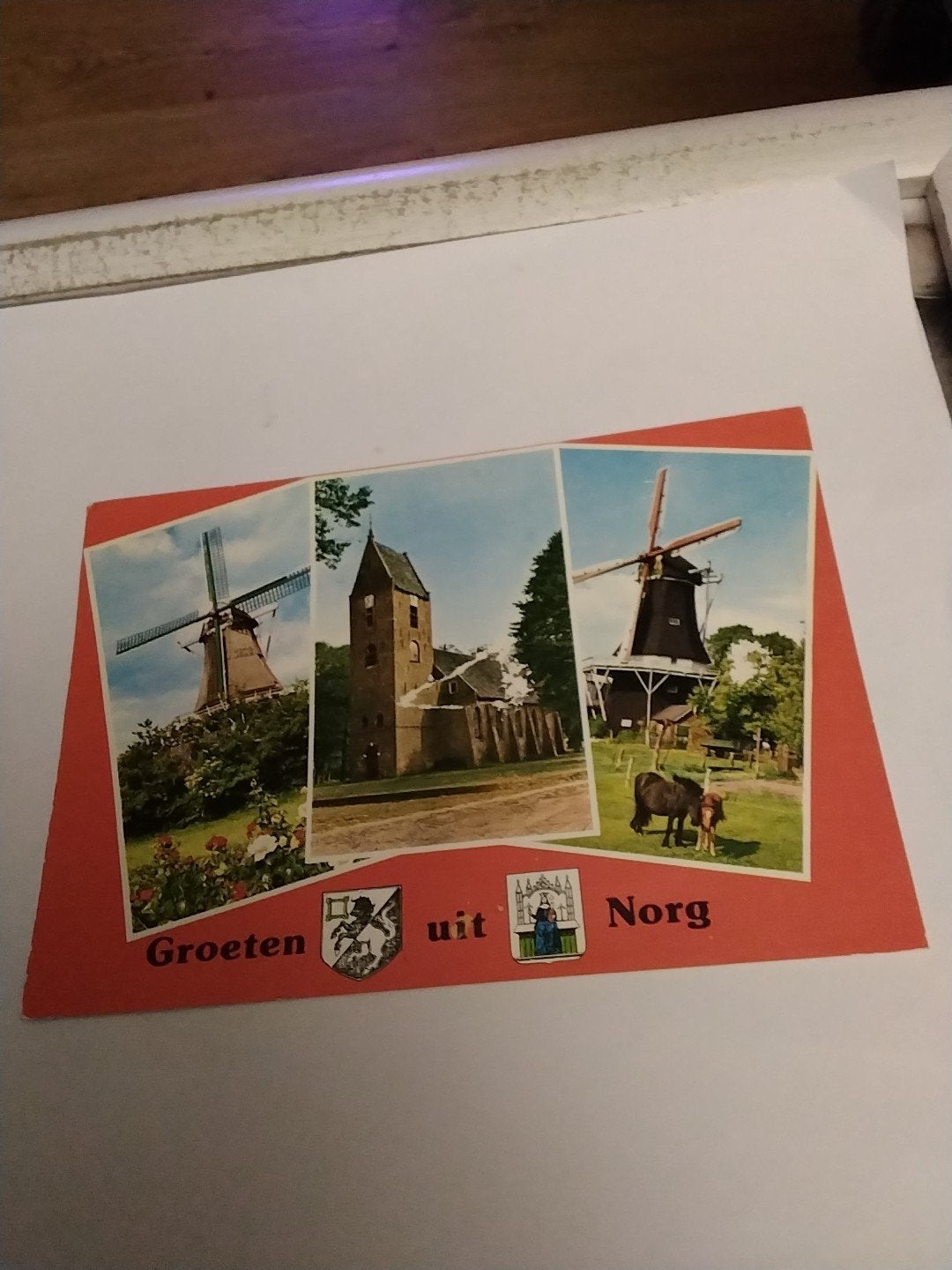 Ansichtkaart Groeten uit Norg - Molens en Kerk, Ophalen of Verzenden, 1960 tot 1980, Gelopen, Drenthe