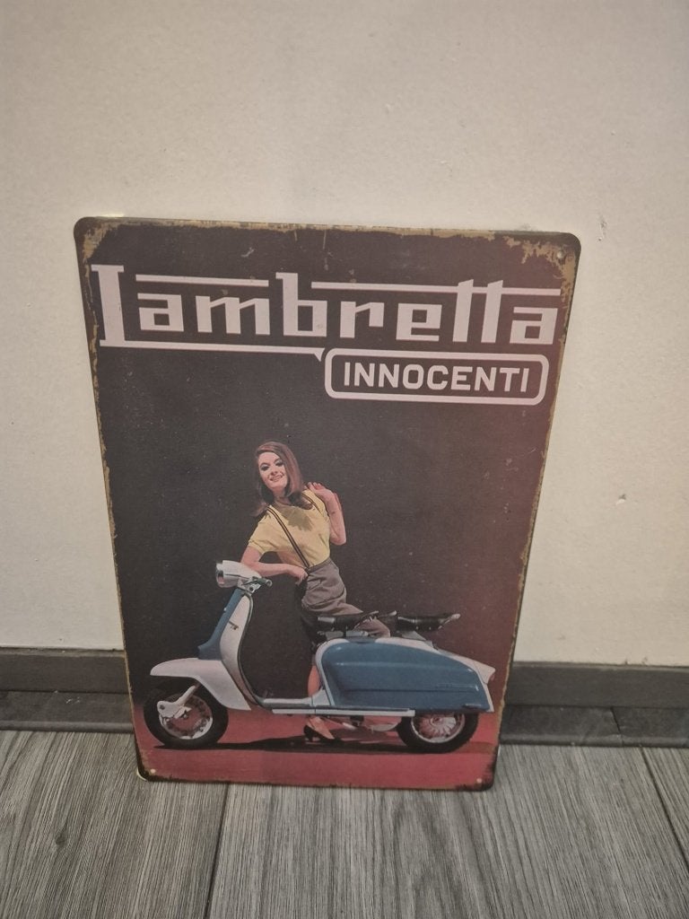 Lambretta Innocenti retro metalen reclamebord, Ophalen of Verzenden, Zo goed als nieuw, Reclamebord