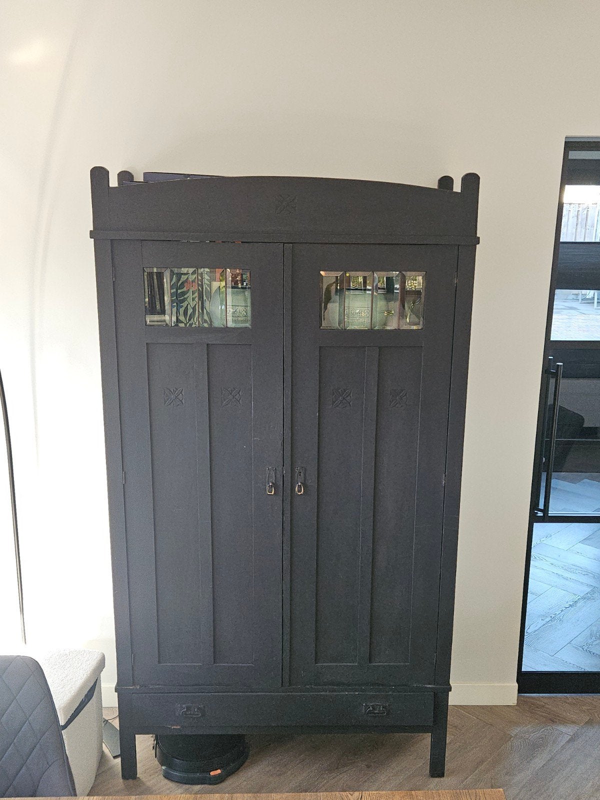 brocante linnenkast met facet geslepen ramen, Huis en Inrichting, Ophalen, Gebruikt, Vintage