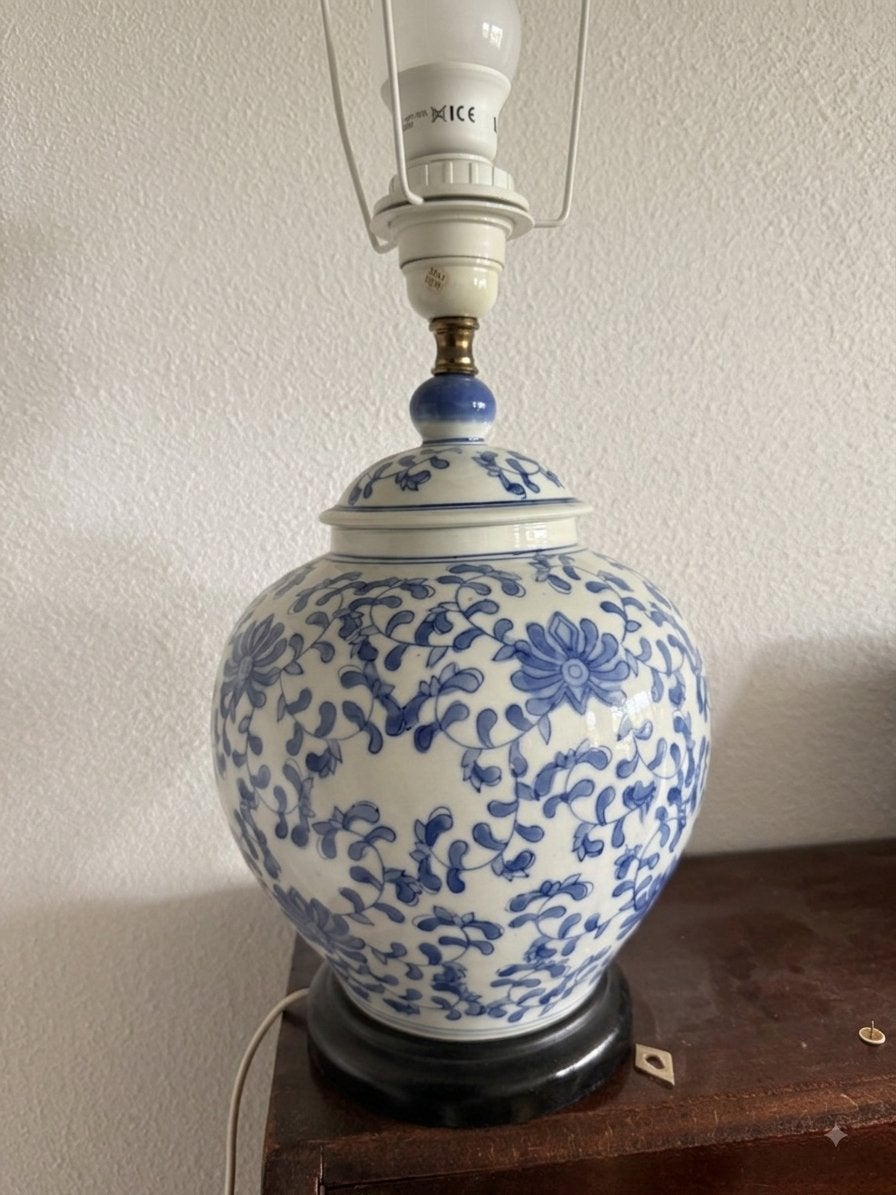 Prachtige Delfts Blauwe Porseleinen Tafellamp Exclusief Kap, Huis en Inrichting, Lampen | Tafellampen, Blauw, Met schakelaar, Ophalen of Verzenden