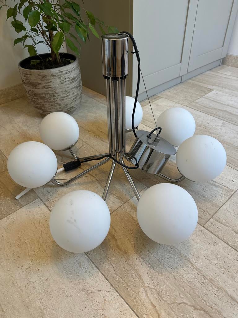IKEA Simrishamn hanglamp met 6 bollen, Ophalen, Zo goed als nieuw, Glas, 50 tot 75 cm