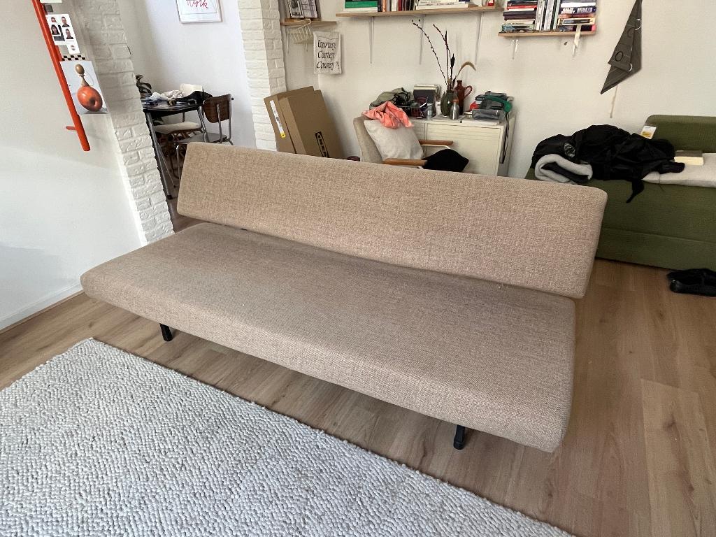 Beige design-slaapbank, Huis en Inrichting, Banken | Bankstellen, Ophalen, Gebruikt, 150 tot 200 cm, Driepersoons