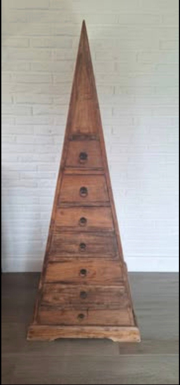 Unieke volhouten piramidekast met schuiven., Huis en Inrichting, Ophalen, 100 tot 150 cm, Teakhout, 50 tot 100 cm
